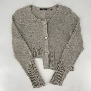 Stella Carakasi Gray Cable Knit Asymmetrical Cropped Cardigan